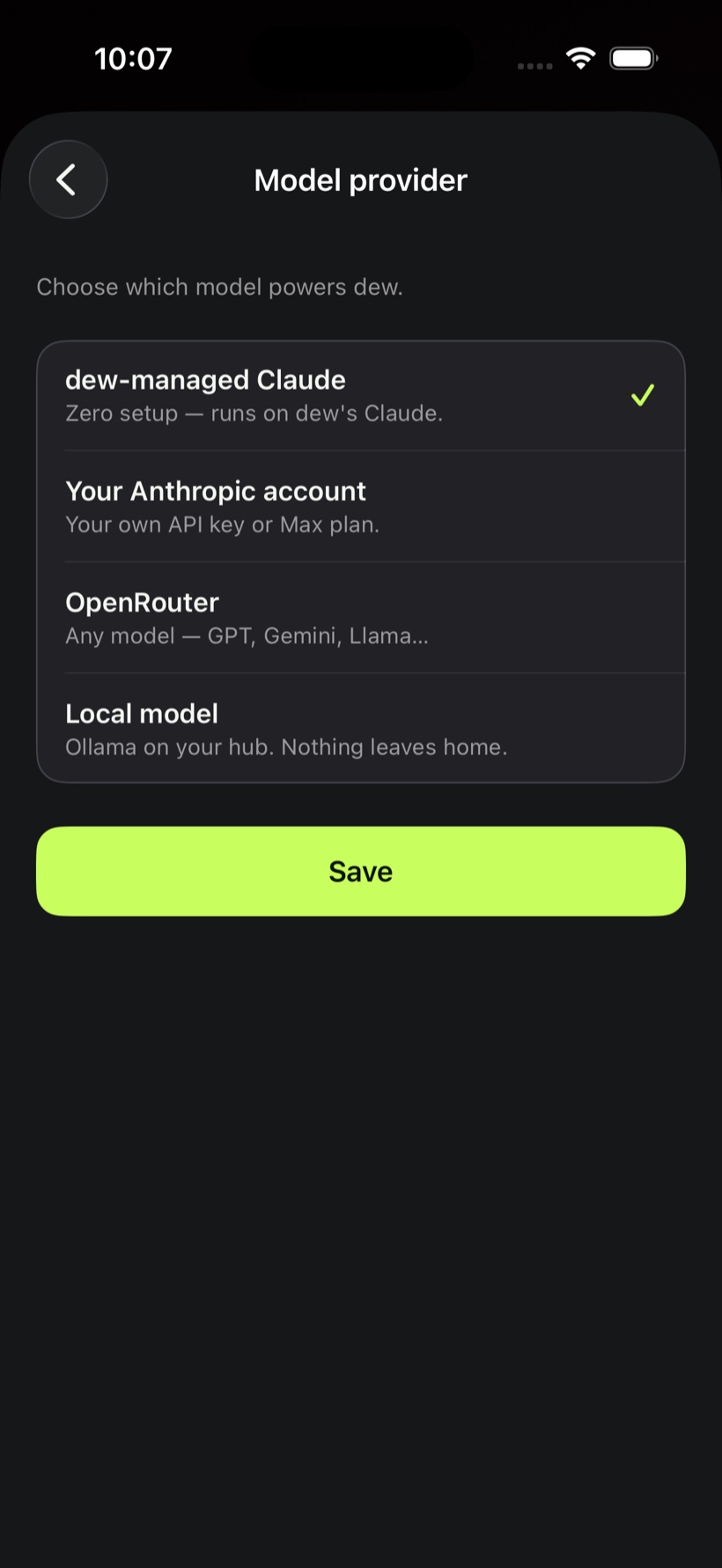 dew model provider settings