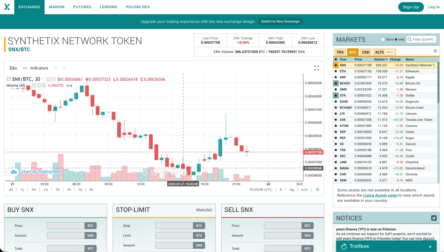 The legacy Poloniex exchange