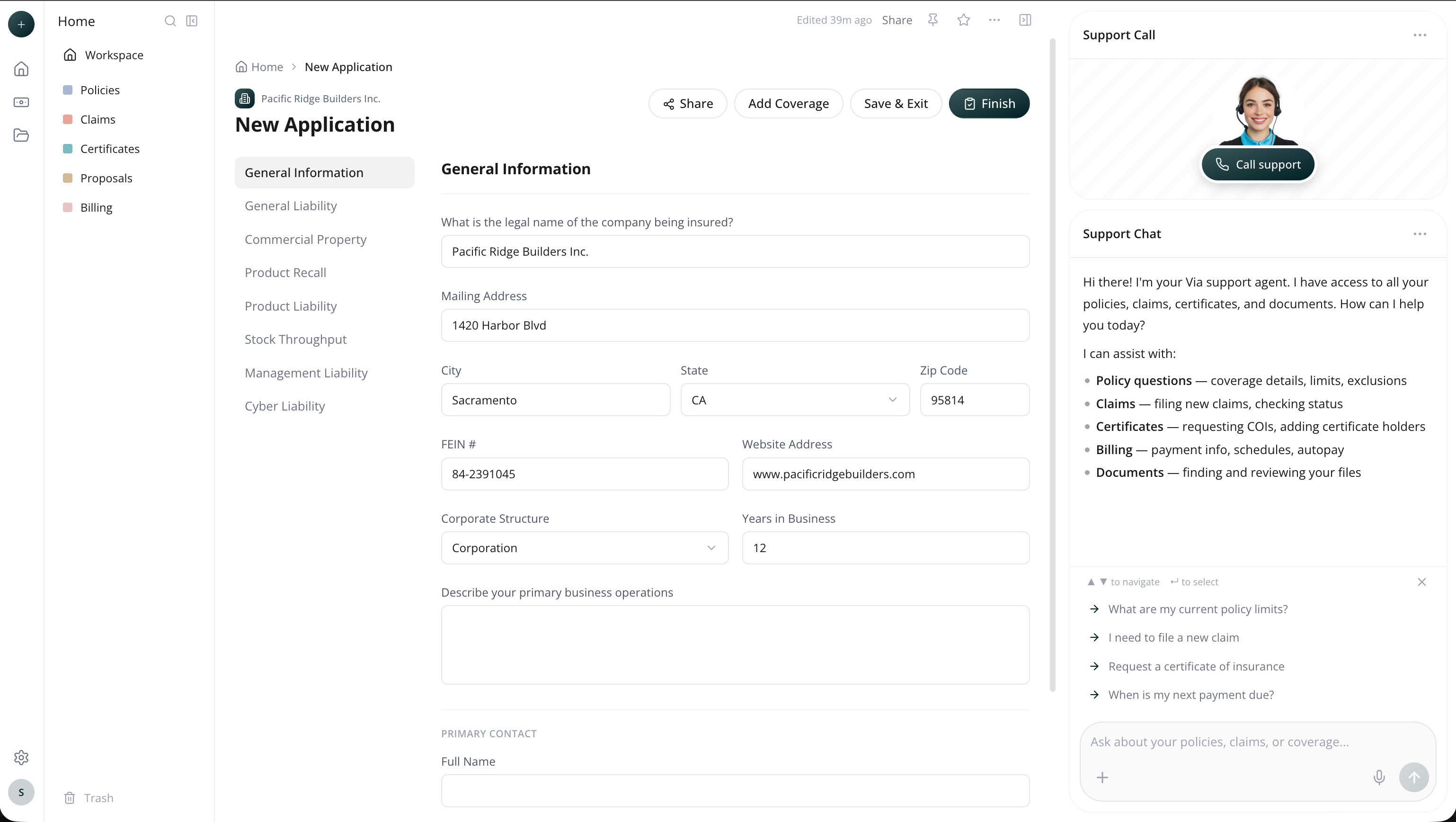 A new coverage application in Via Client Portal